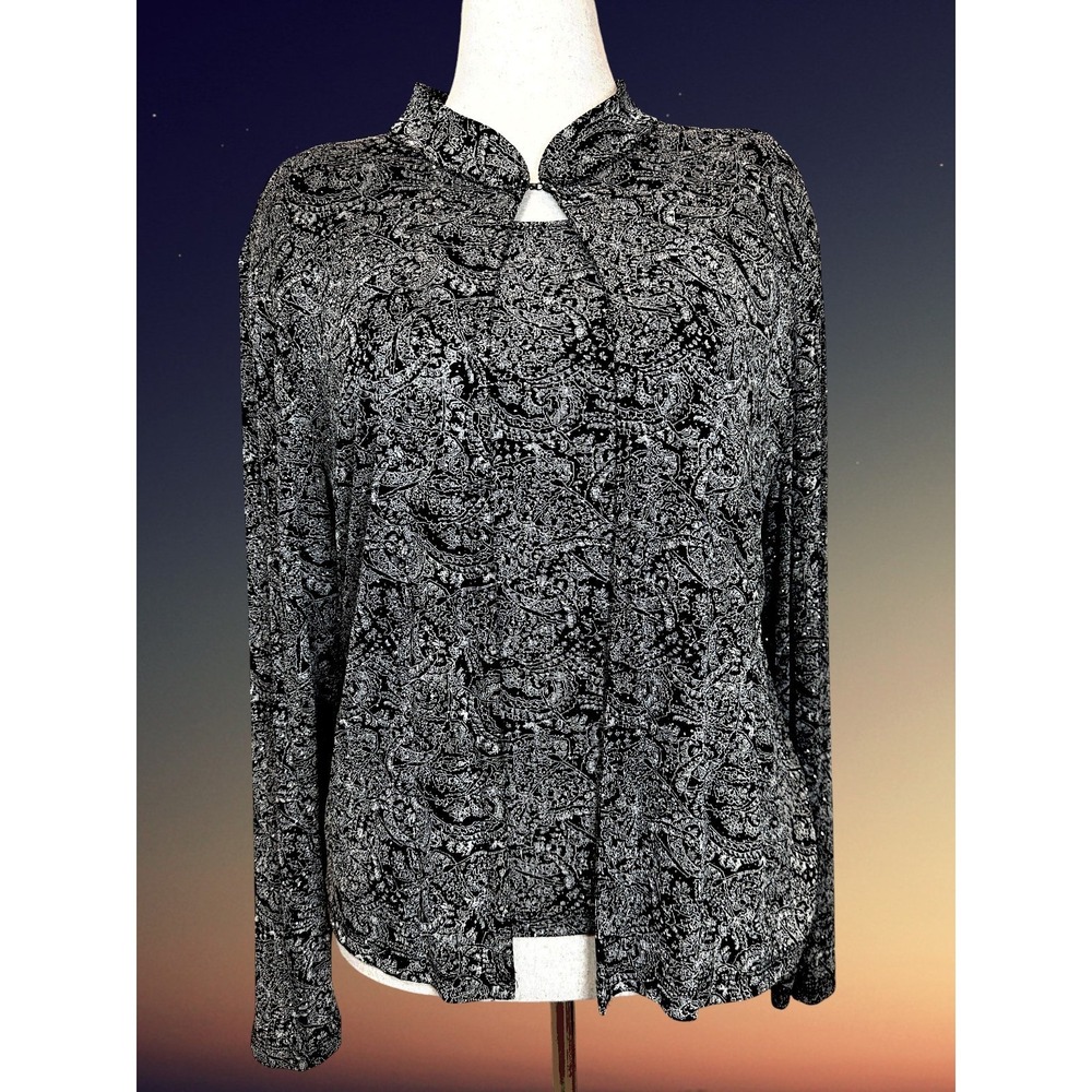 Vintage J.B.S. LTD Rhinestone Brocade 2‑Piece Set XL Black Pewter Mandarin USA